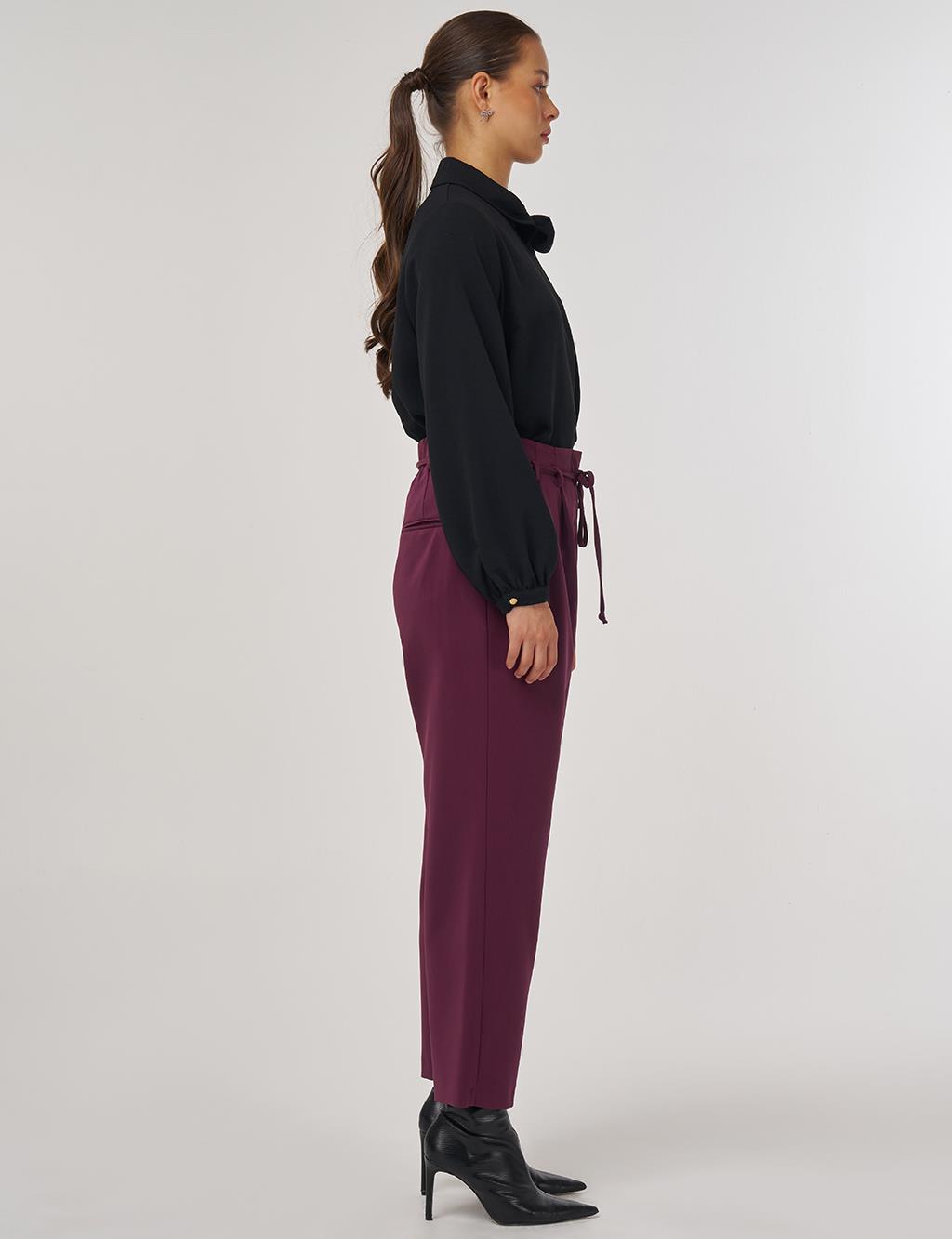 Pleated Lace-Up Belted Pipe-Leg Trousers in Fig