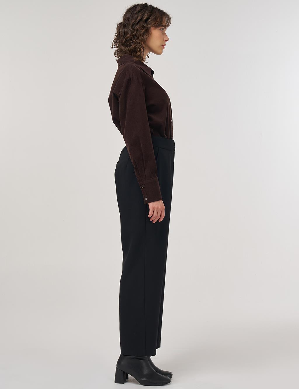 High-Waisted Straight-Cut Fabric Trousers in Black