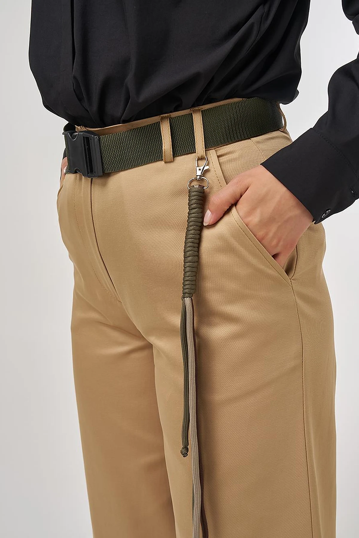 Wide-Leg Trousers with Belt Accessory Detail in Beige