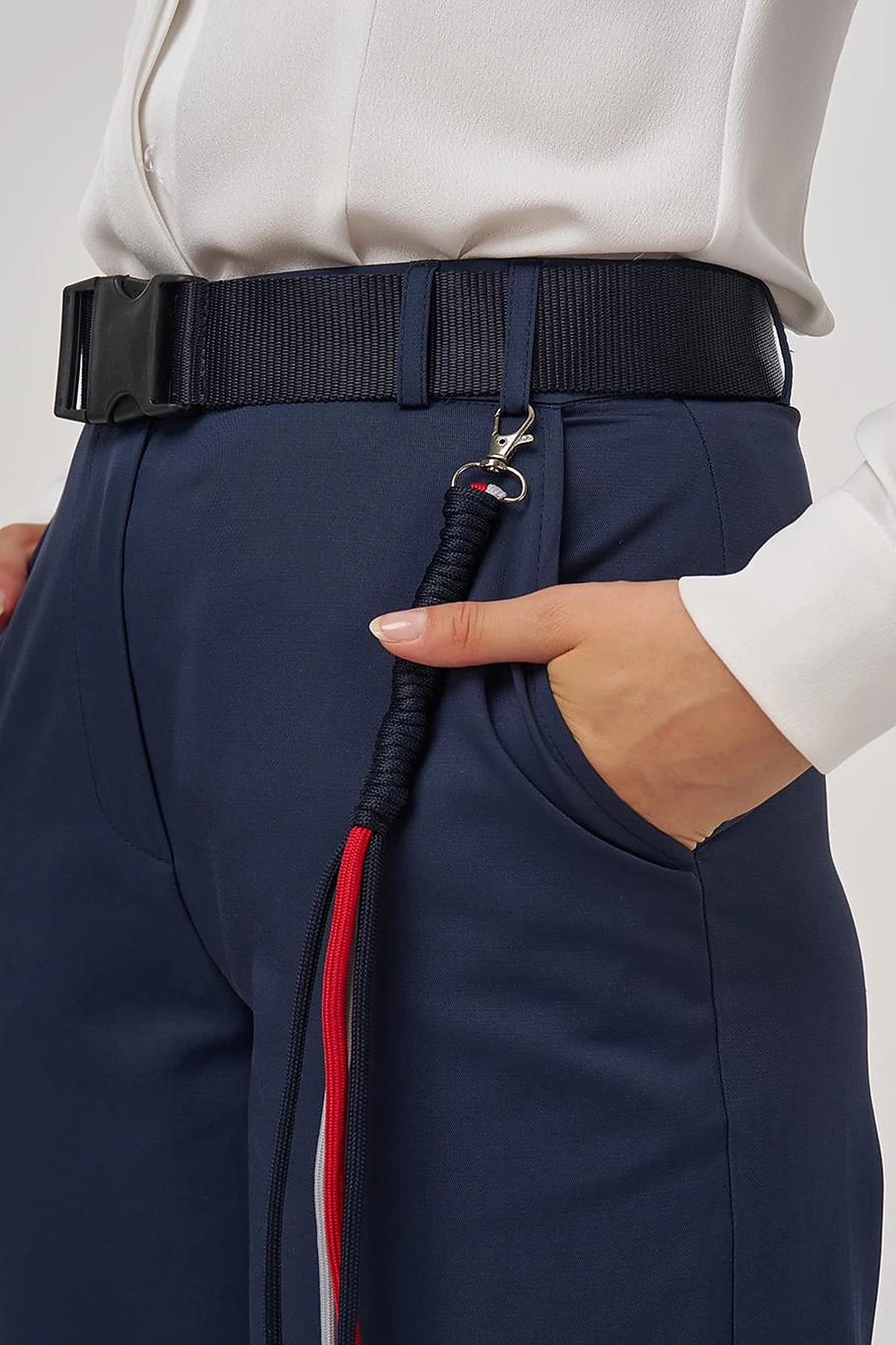 Wide-Leg Trousers with Belt Accessory Detail in Navy Blue