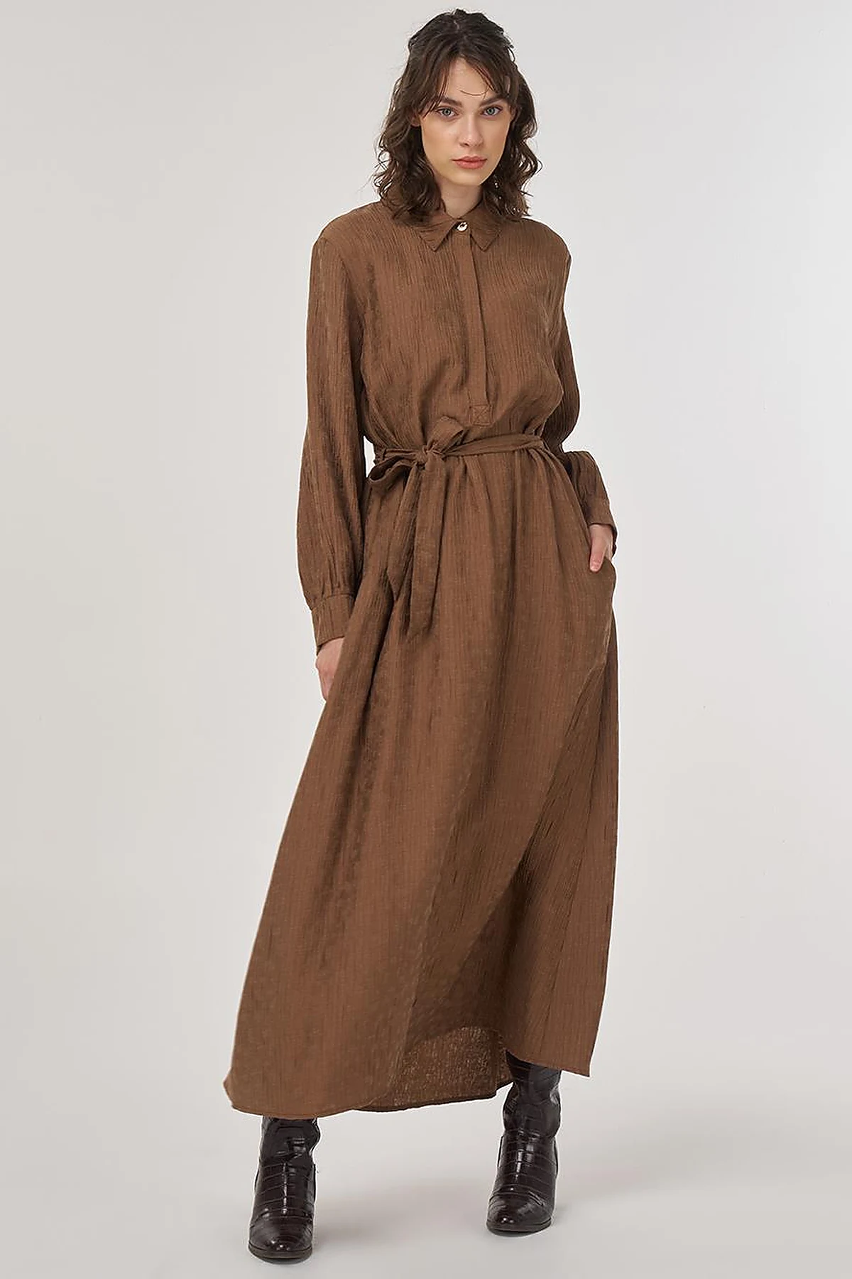 Belted Lyocell Dress Dark Olive