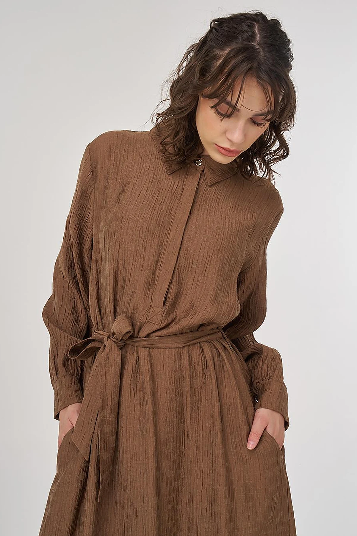 Belted Lyocell Dress Dark Olive