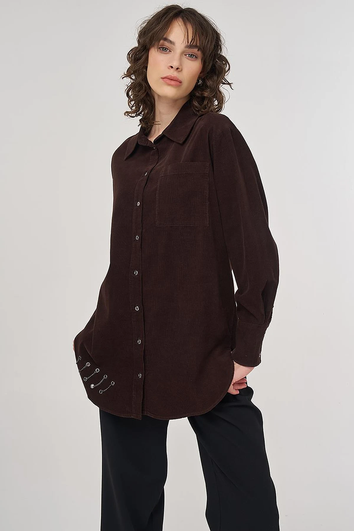 Velvet Tunic with Chain Detail in Coffee