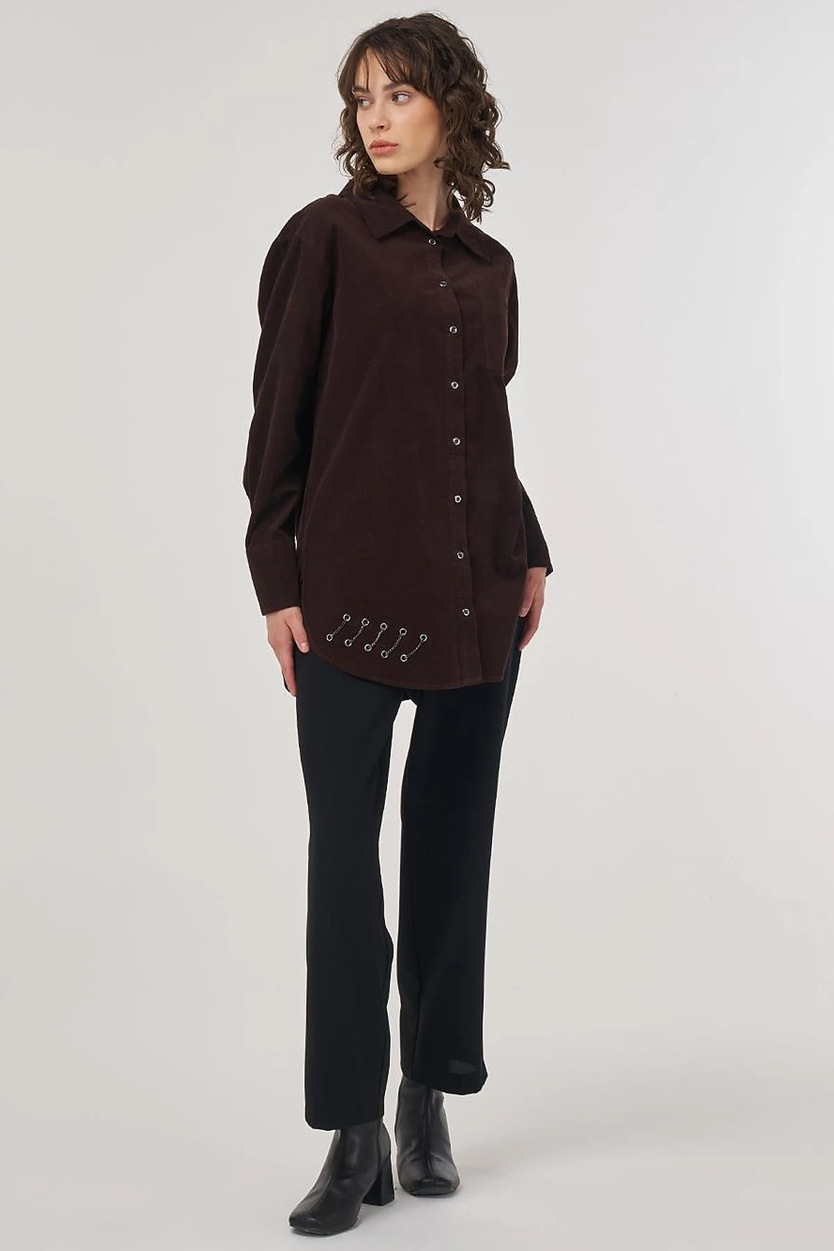 Velvet Tunic with Chain Detail in Coffee