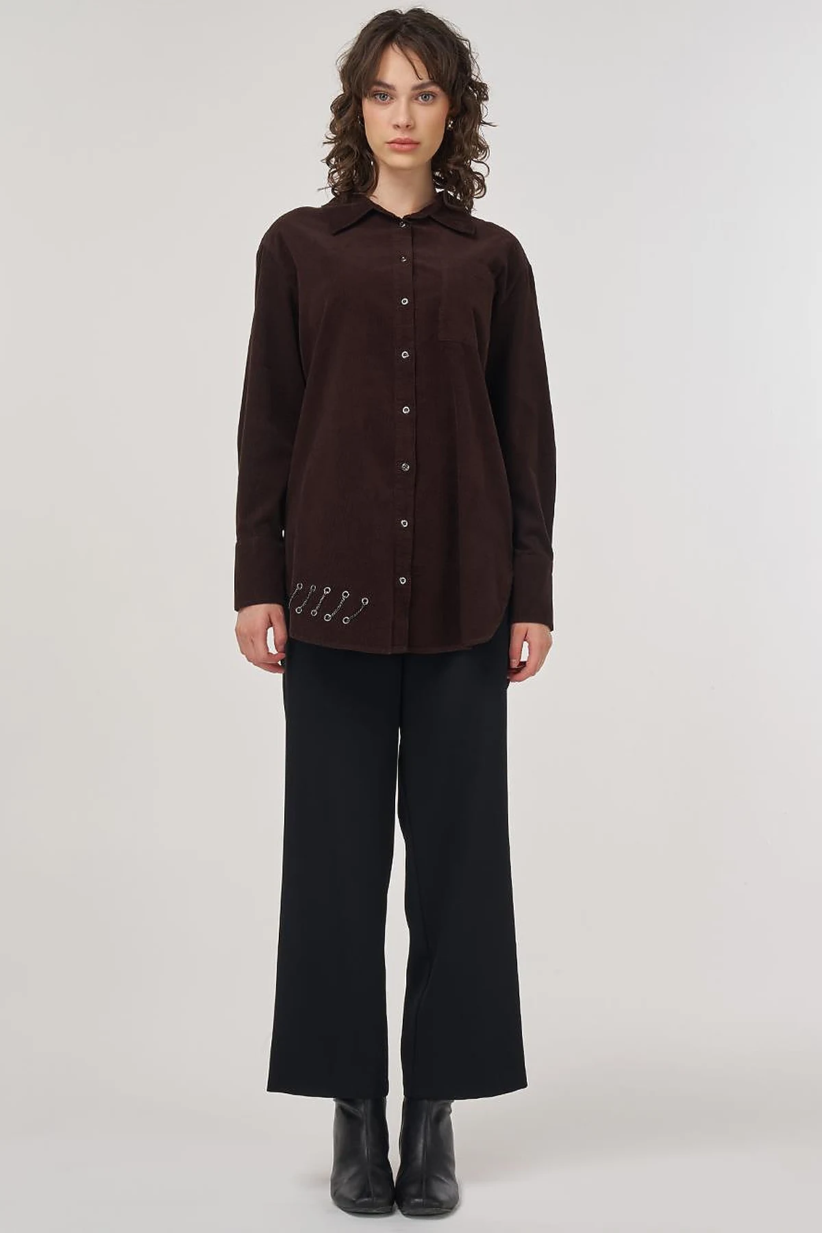 Velvet Tunic with Chain Detail in Coffee
