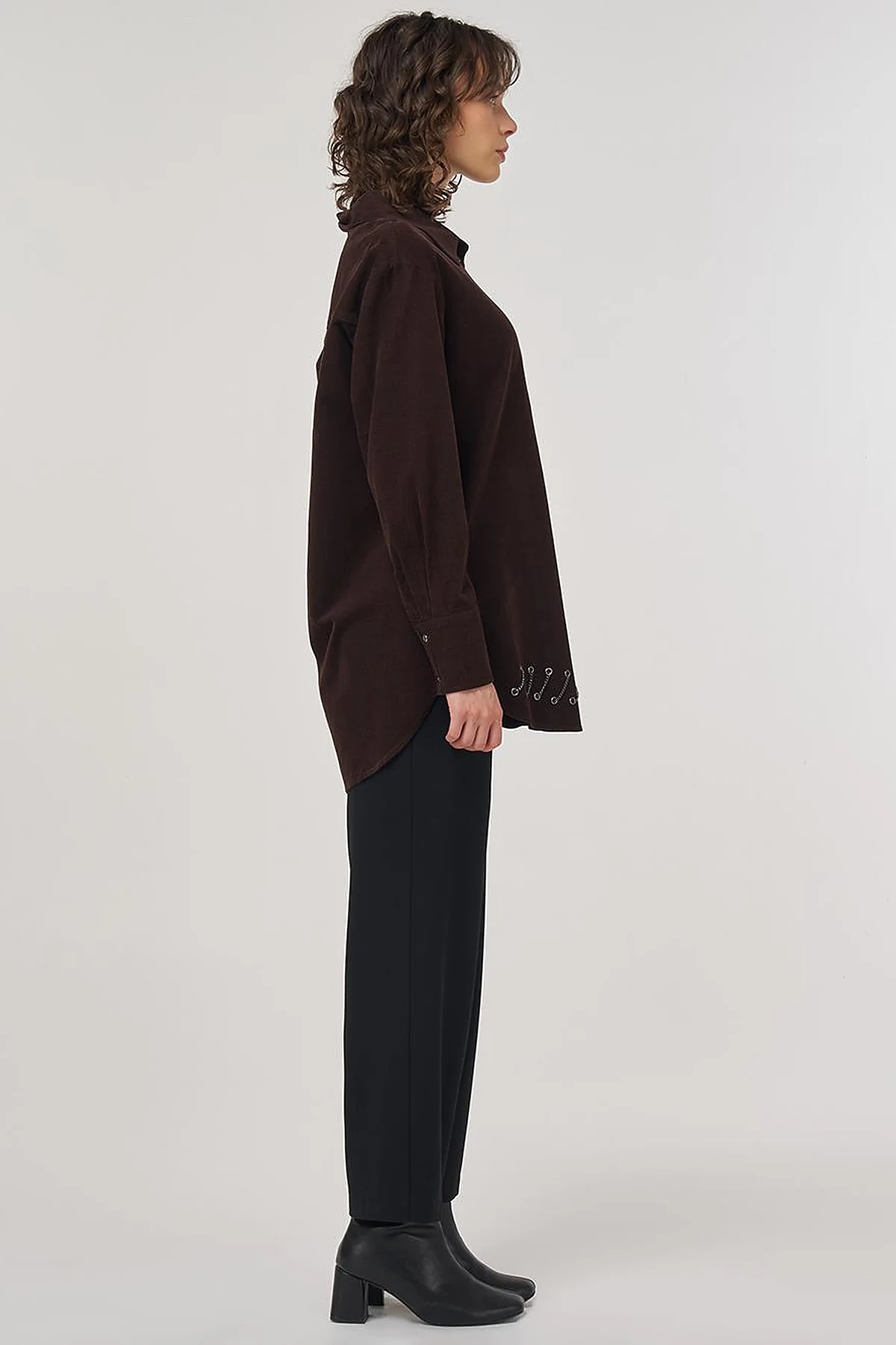 Velvet Tunic with Chain Detail in Coffee