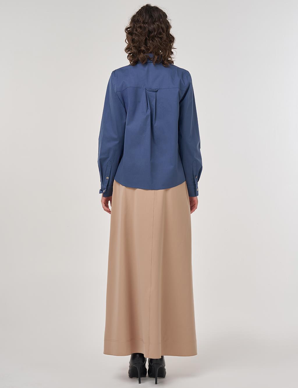 Indigo Cotton Blouse with Collar Detail