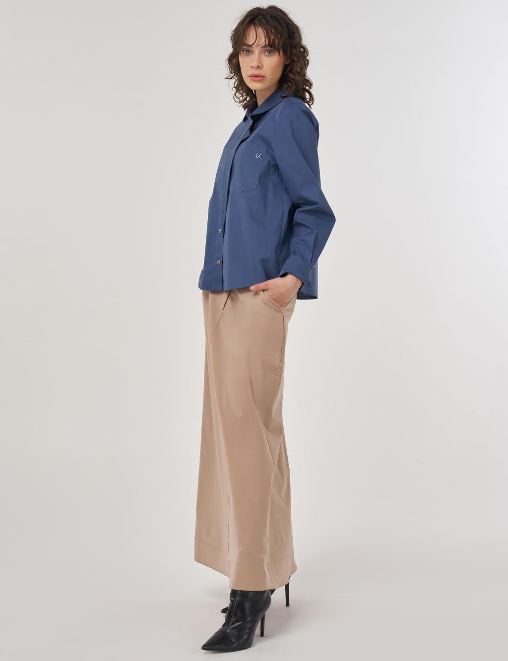 Indigo Cotton Blouse with Collar Detail