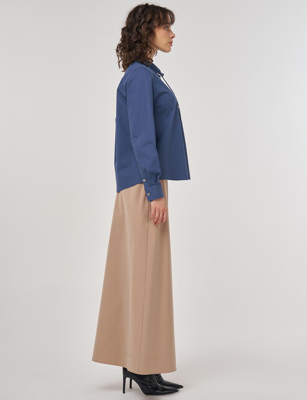 Indigo Cotton Blouse with Collar Detail