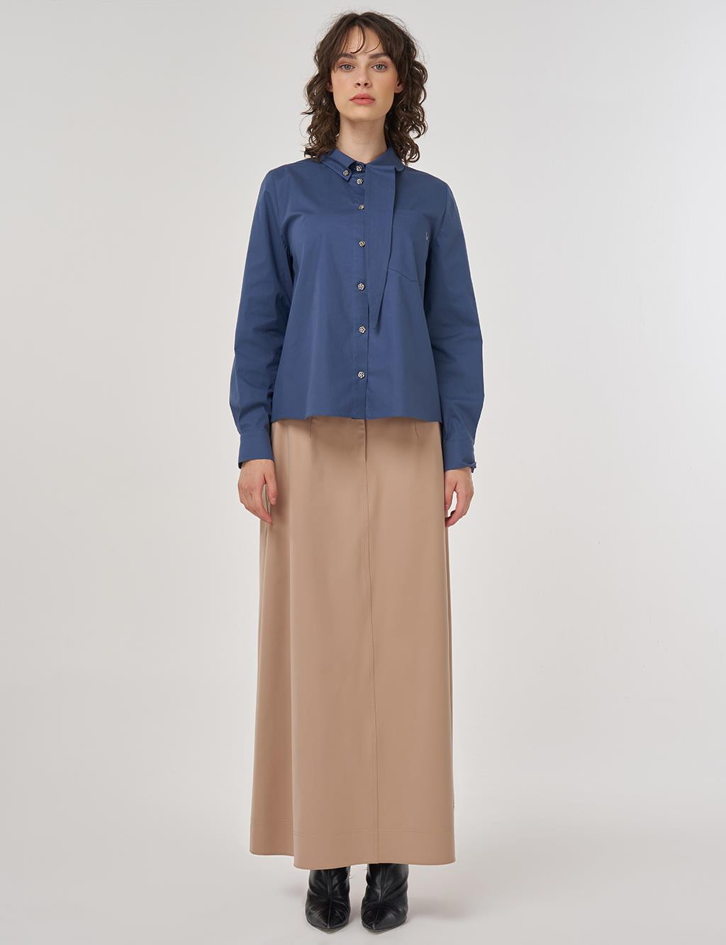 Indigo Cotton Blouse with Collar Detail