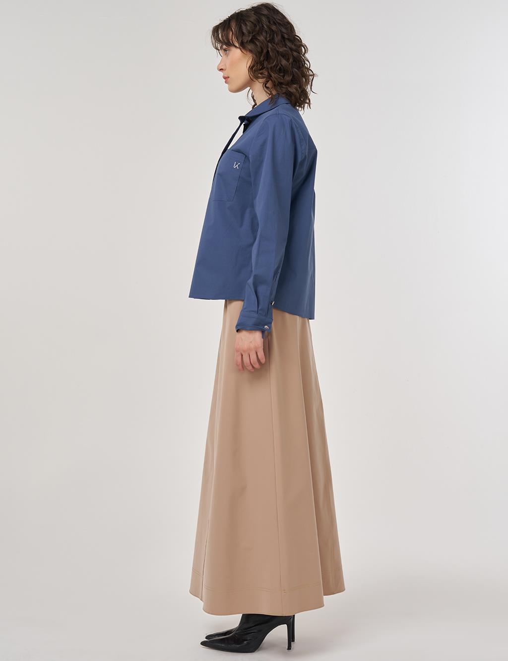 Indigo Cotton Blouse with Collar Detail
