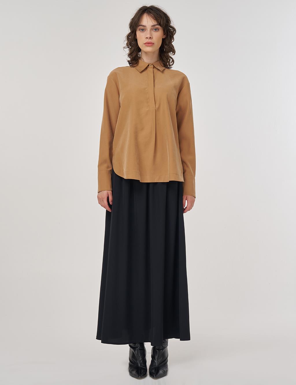 Hidden Placket Rayon Blouse in Tobacco