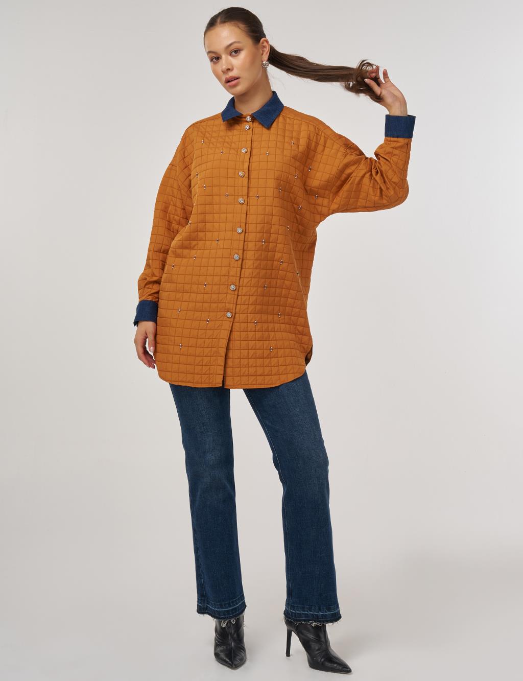 Quilted Denim Collar Tunic in Pumpkin