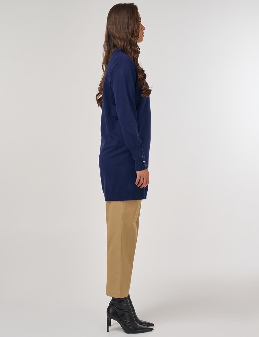 Half Turtleneck Basic Knit Tunic Navy Blue