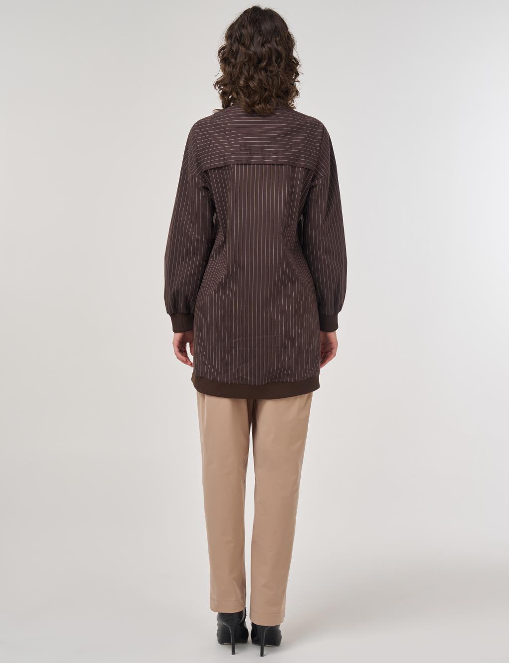 Cotton Tunic with Zipper Detail in Dark Brown