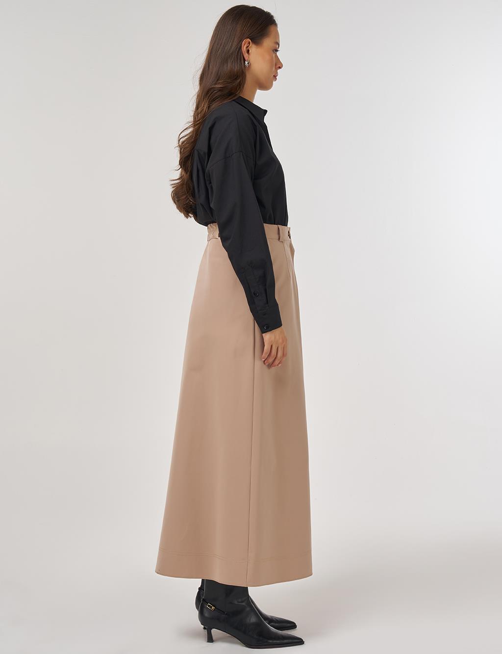 Zippered Pocket Skirt in Beige