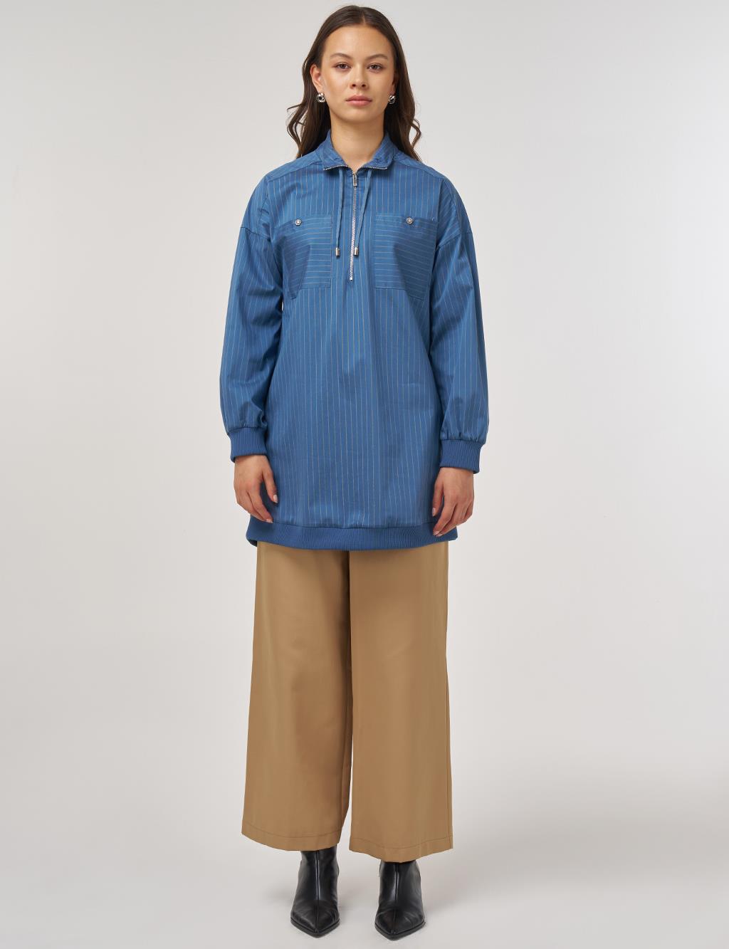 Cotton Tunic with Zipper Detail in Indigo