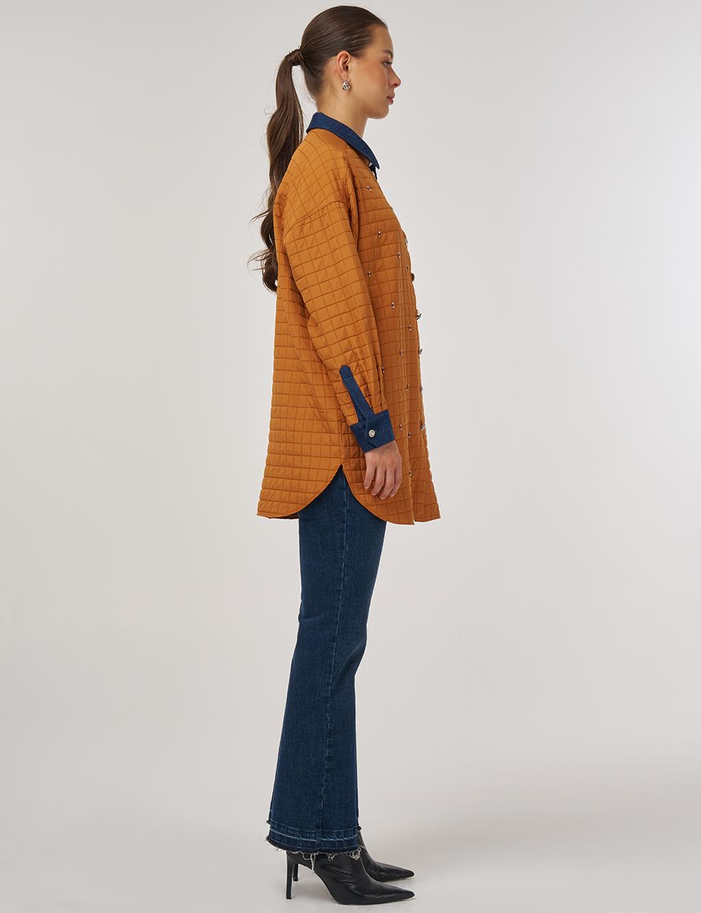Quilted Denim Collar Tunic in Pumpkin