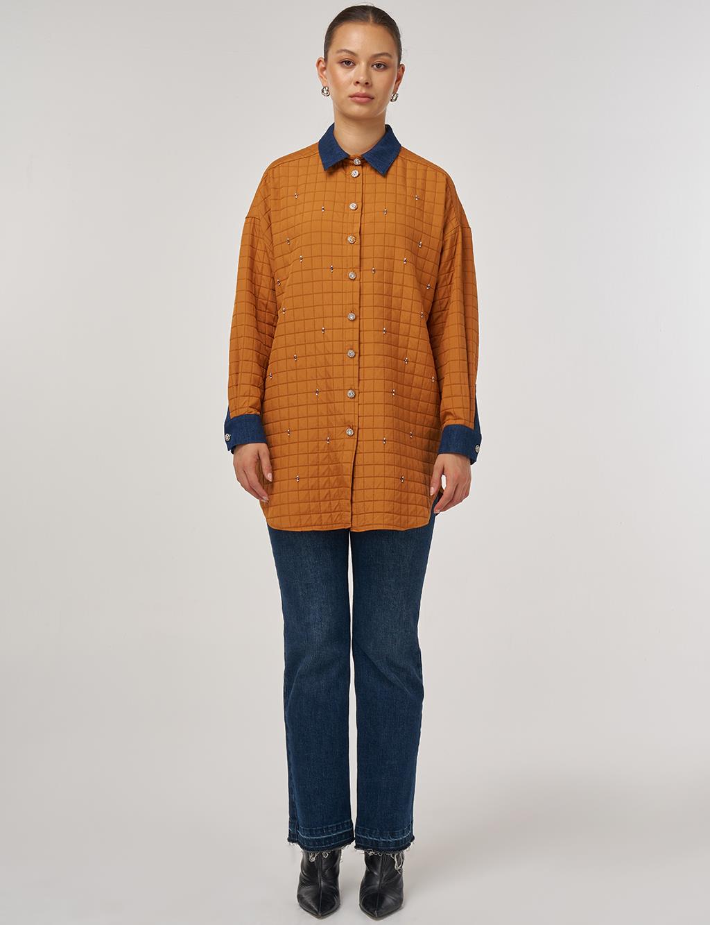 Quilted Denim Collar Tunic in Pumpkin