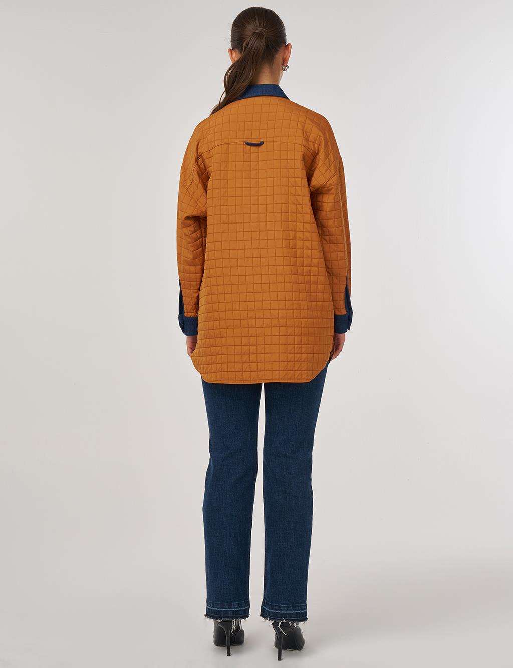 Quilted Denim Collar Tunic in Pumpkin