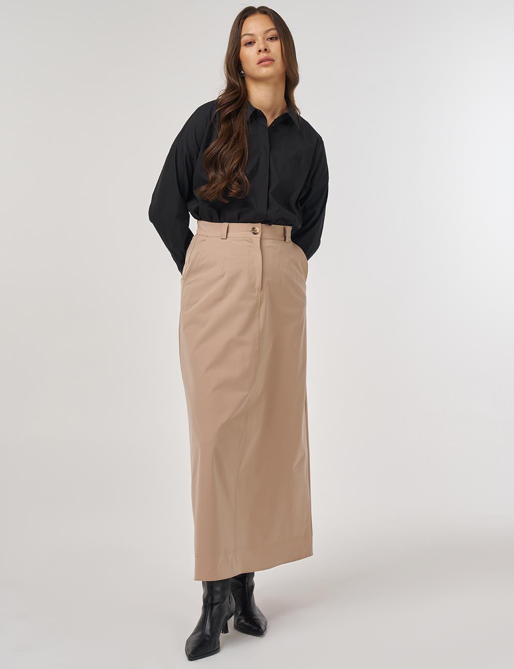 Zippered Pocket Skirt in Beige