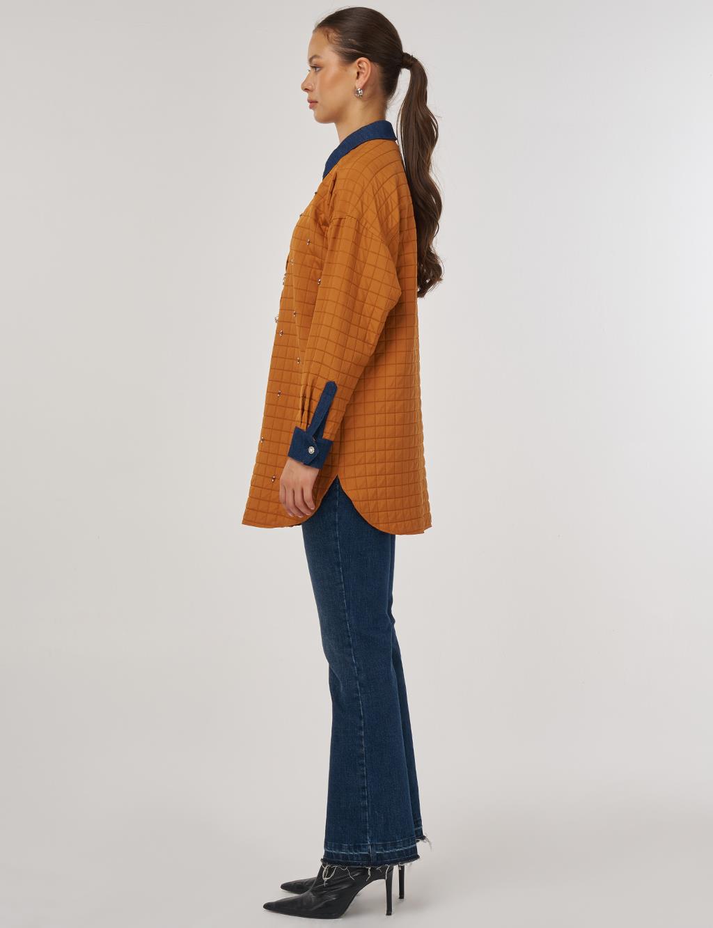 Quilted Denim Collar Tunic in Pumpkin