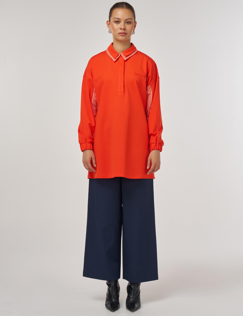 Layered Shirt Collar Garnished Tunic in Coral