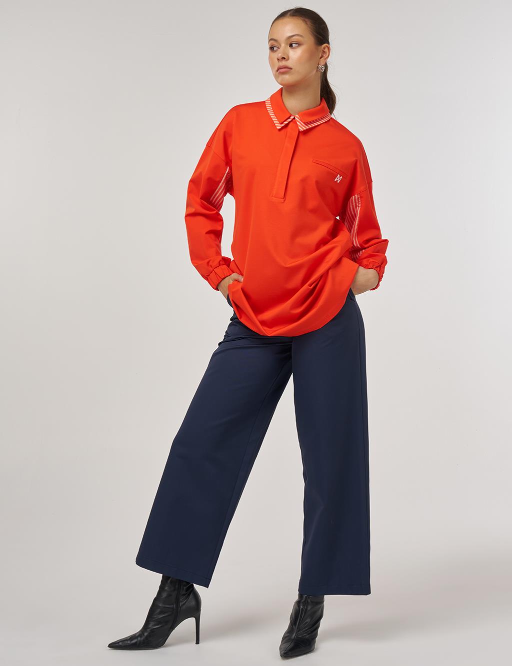 Layered Shirt Collar Garnished Tunic in Coral
