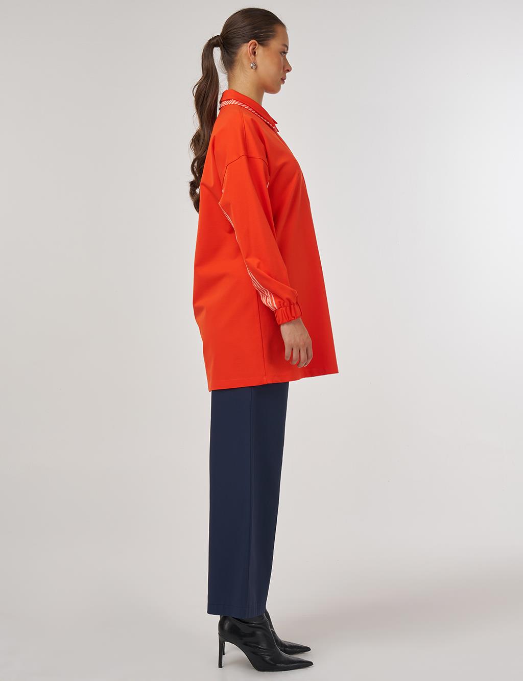 Layered Shirt Collar Garnished Tunic in Coral