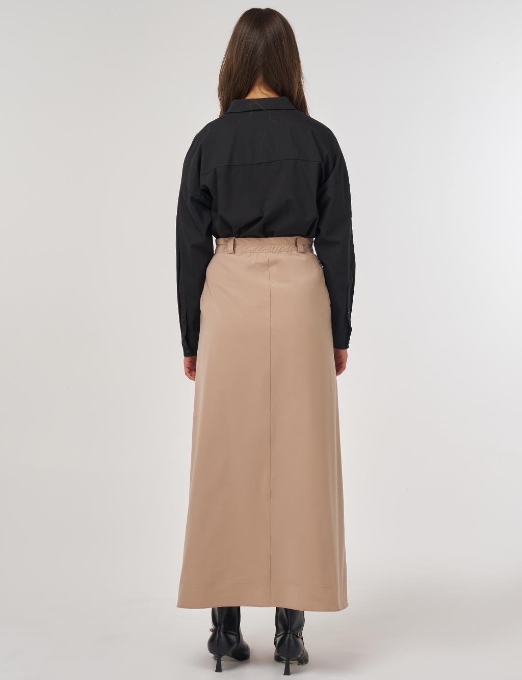 Zippered Pocket Skirt in Beige