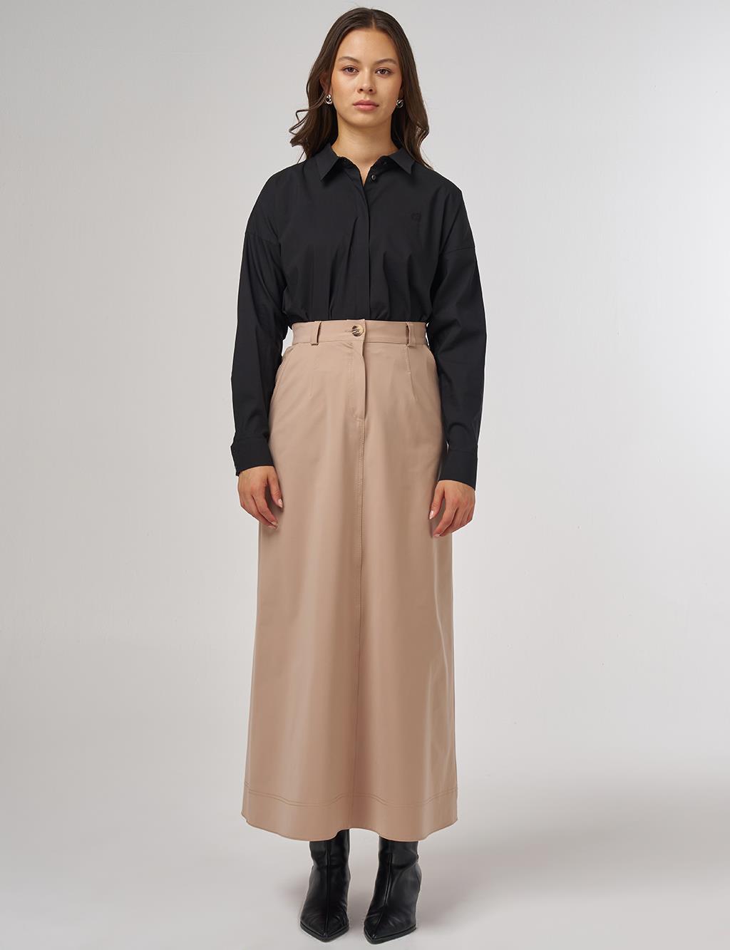 Zippered Pocket Skirt in Beige
