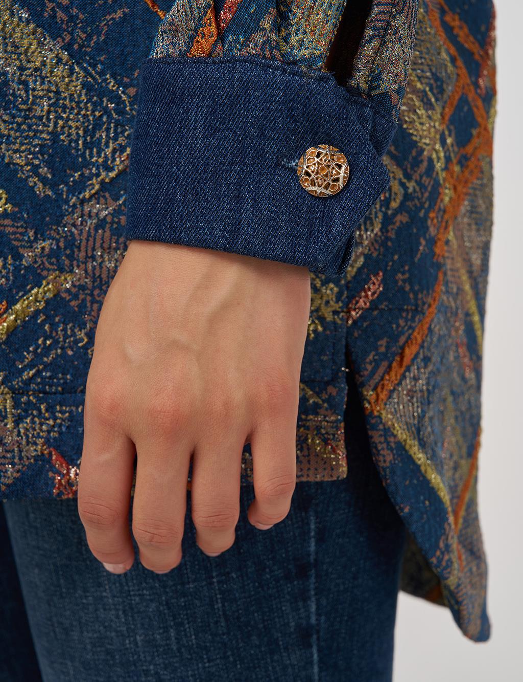 Denim Garnished Patterned Tunic in Pumpkin