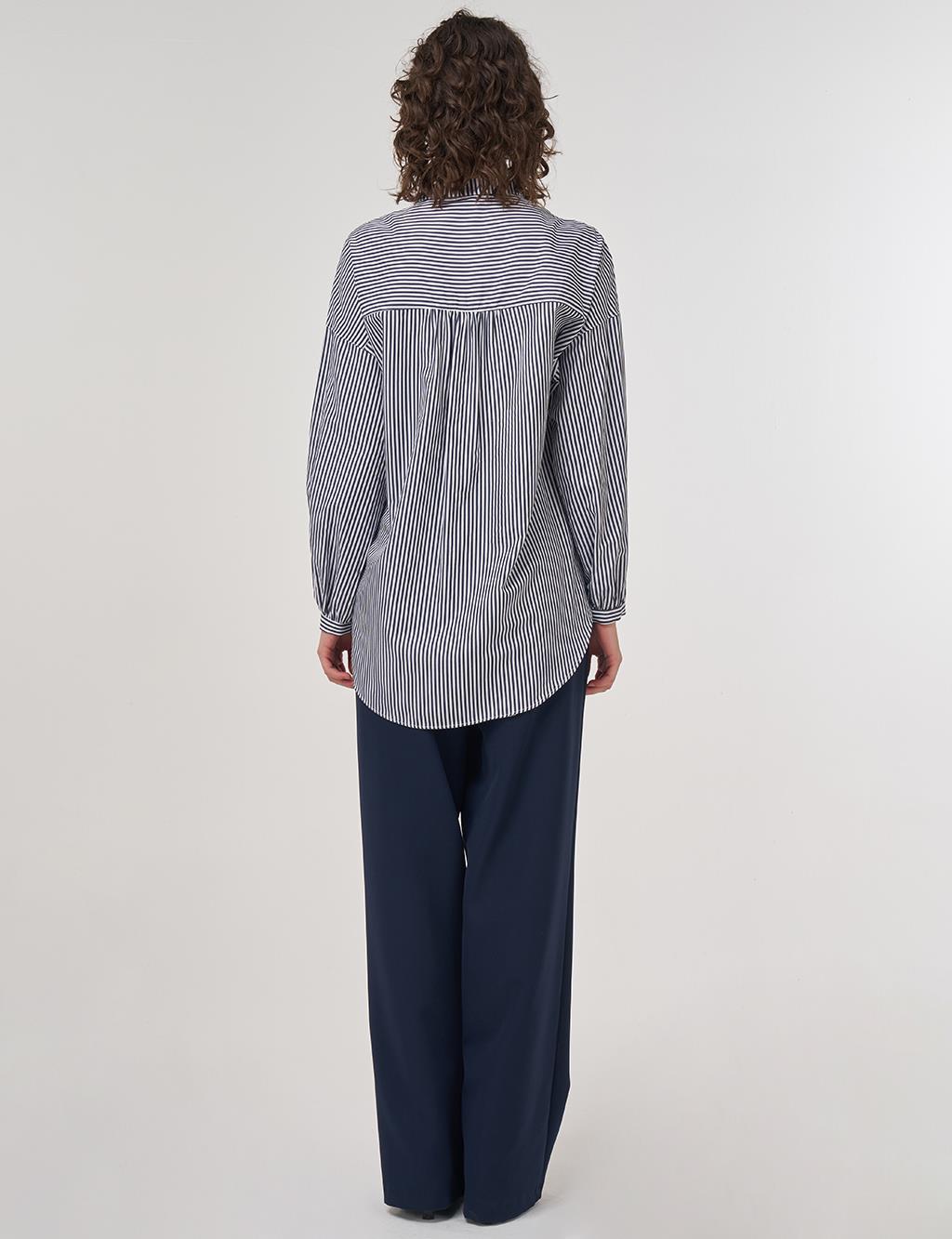 Embroidered Appliqued Beaded Mandarin Collar Tunic in Navy Blue