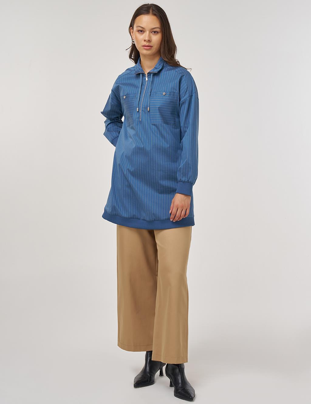 Cotton Tunic with Zipper Detail in Indigo