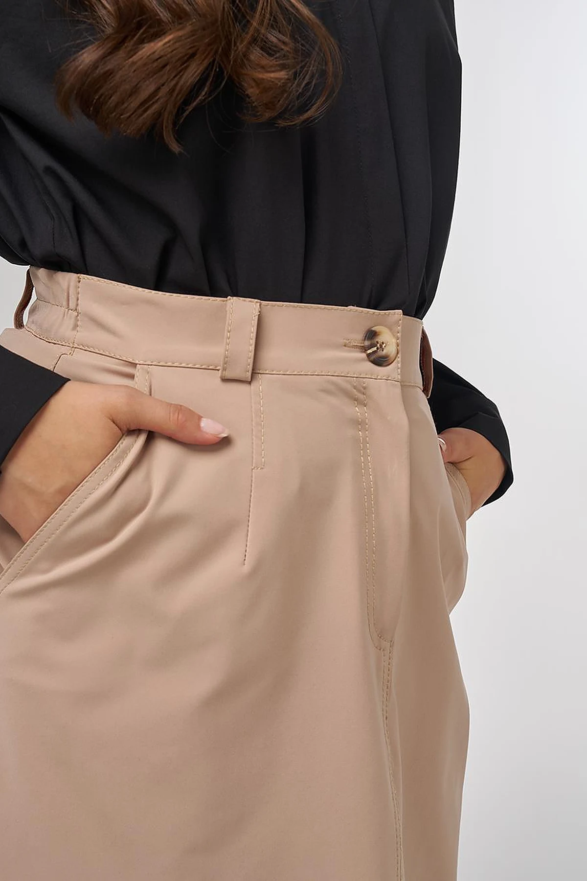 Zippered Pocket Skirt in Beige