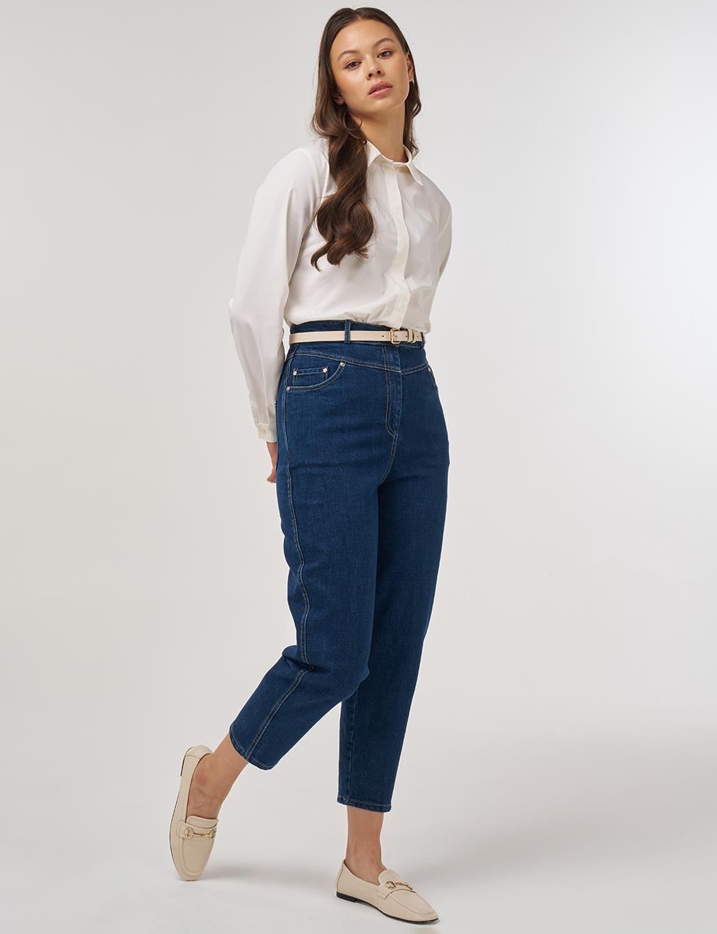 High-Waist Carrot Cut Denim Pants Blue