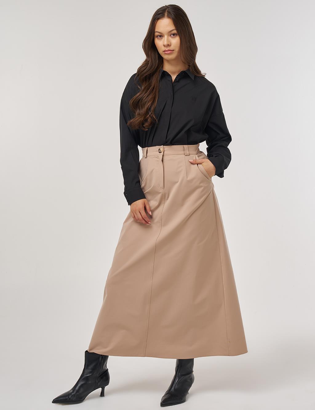 Zippered Pocket Skirt in Beige