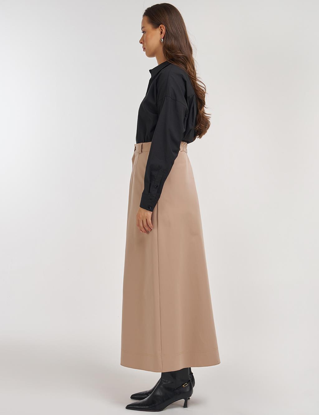 Zippered Pocket Skirt in Beige