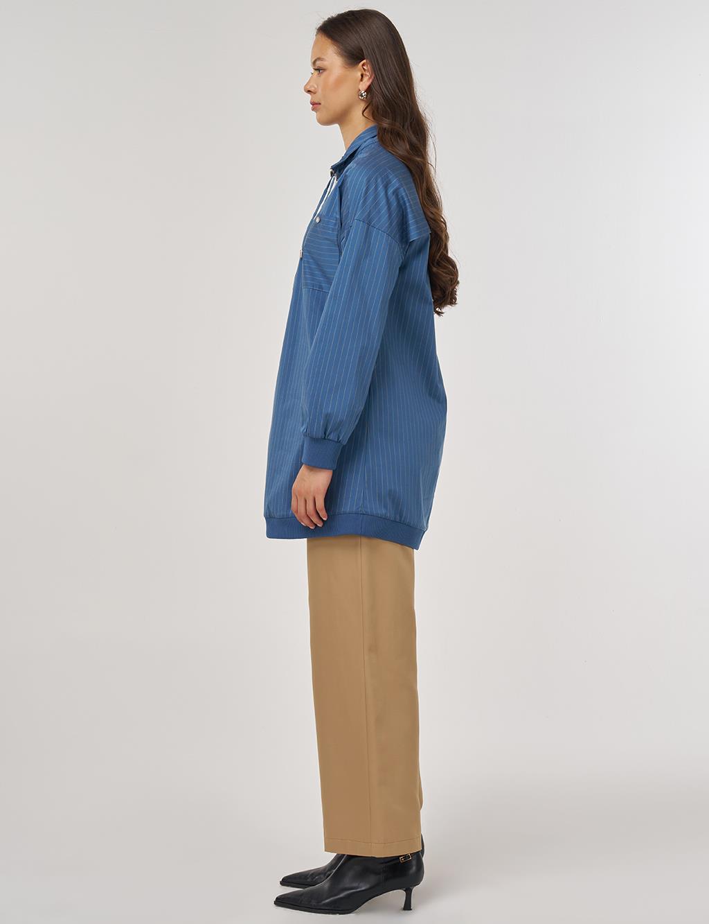Cotton Tunic with Zipper Detail in Indigo