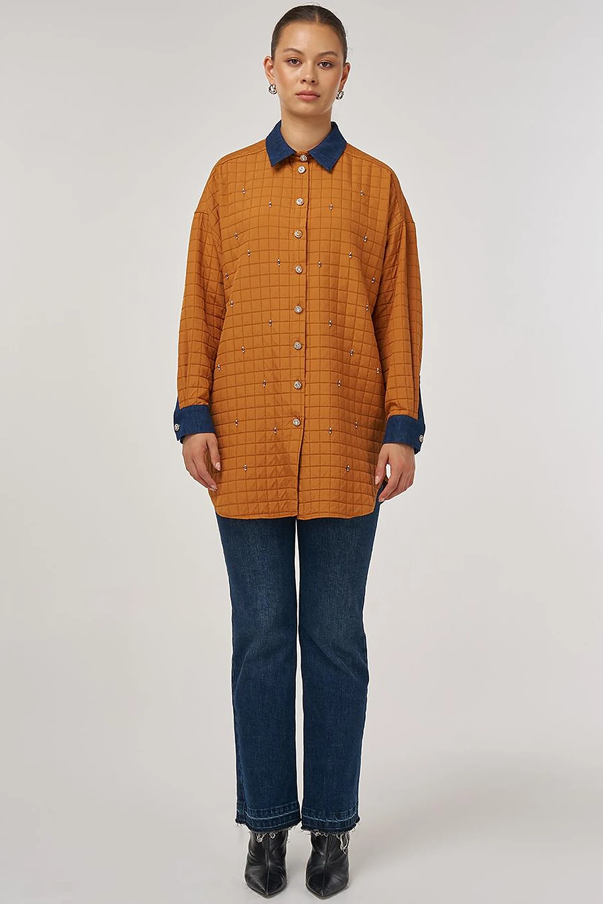 Quilted Denim Collar Tunic in Pumpkin