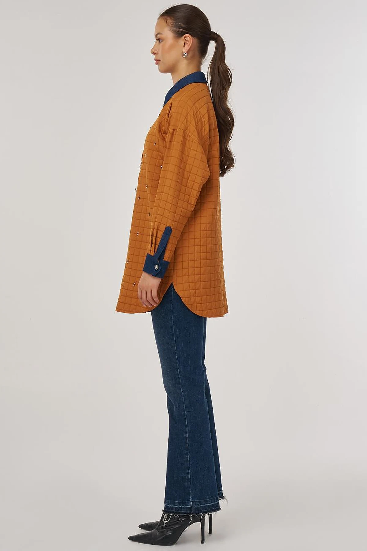 Quilted Denim Collar Tunic in Pumpkin