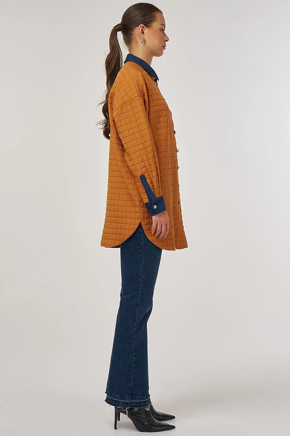 Quilted Denim Collar Tunic in Pumpkin