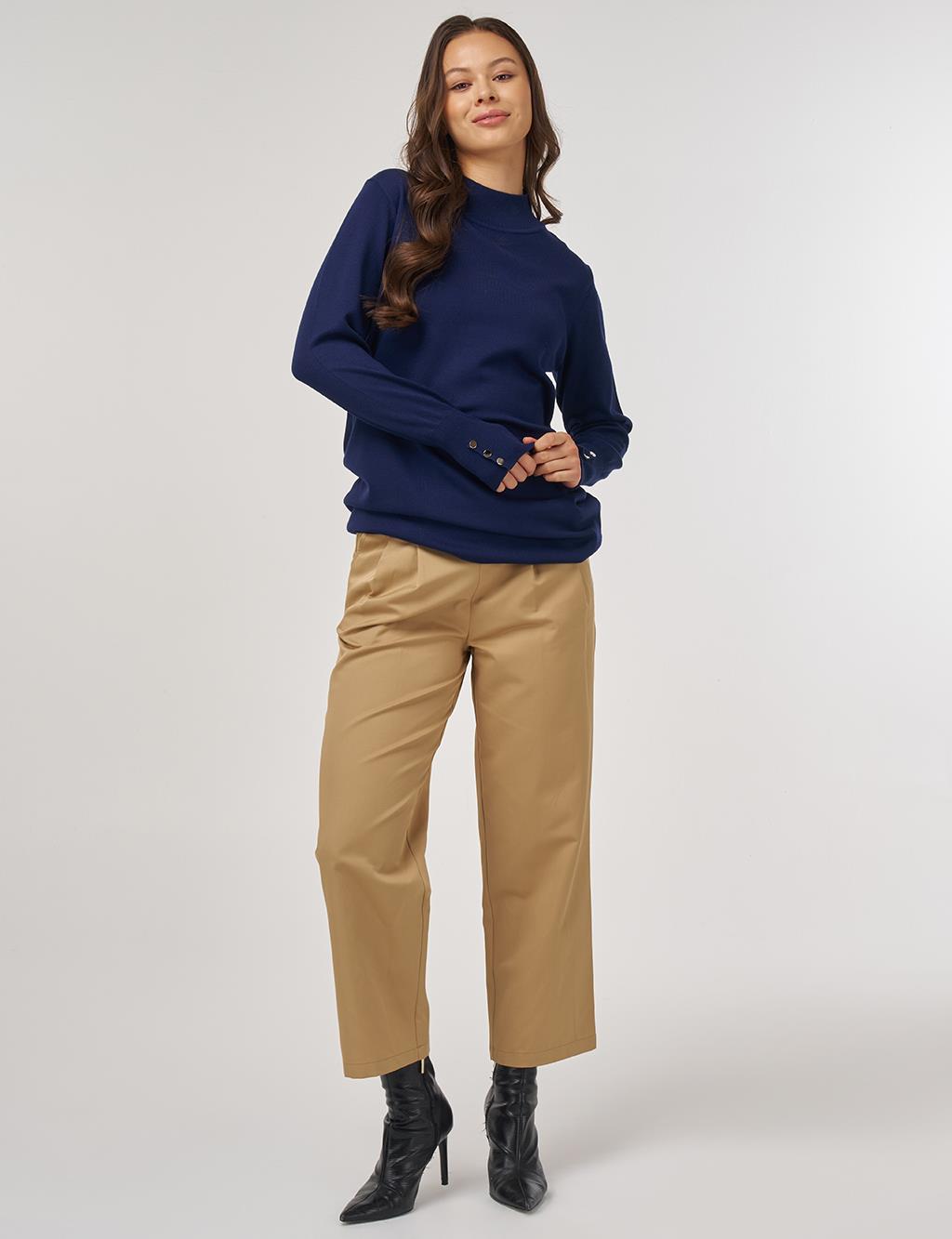 Half Turtleneck Basic Knit Tunic Navy Blue