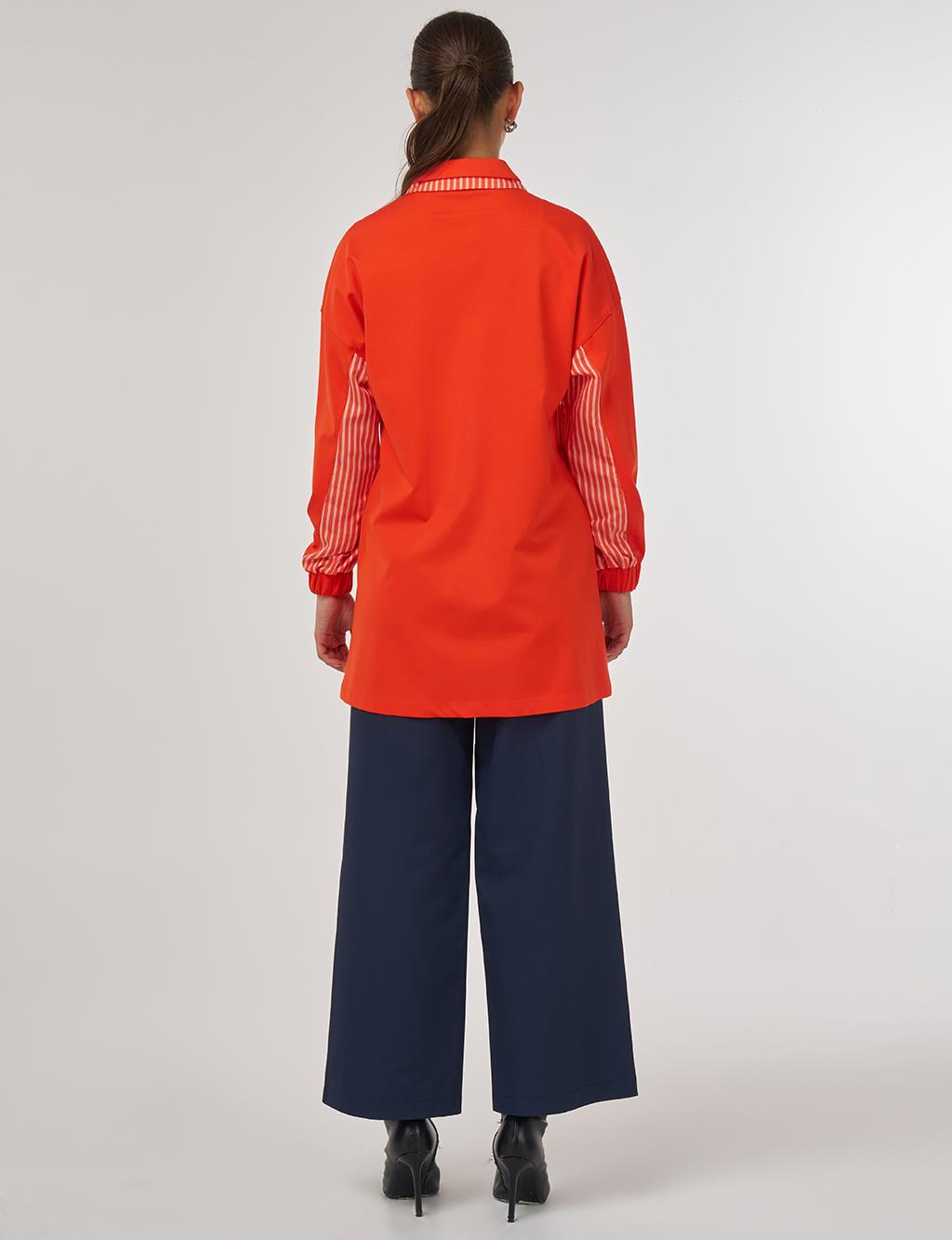 Layered Shirt Collar Garnished Tunic in Coral