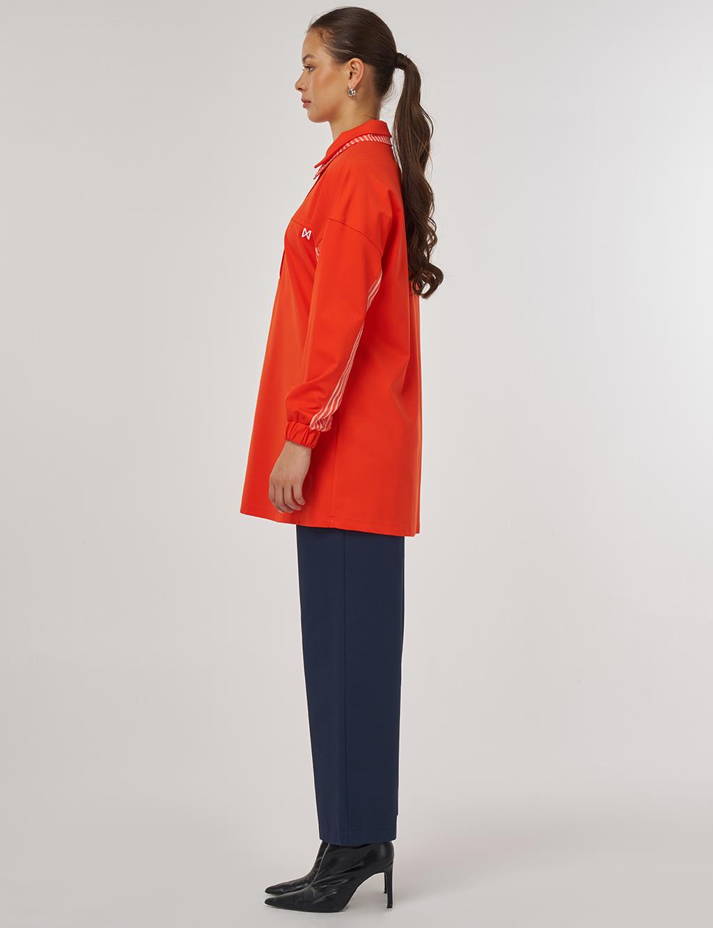 Layered Shirt Collar Garnished Tunic in Coral