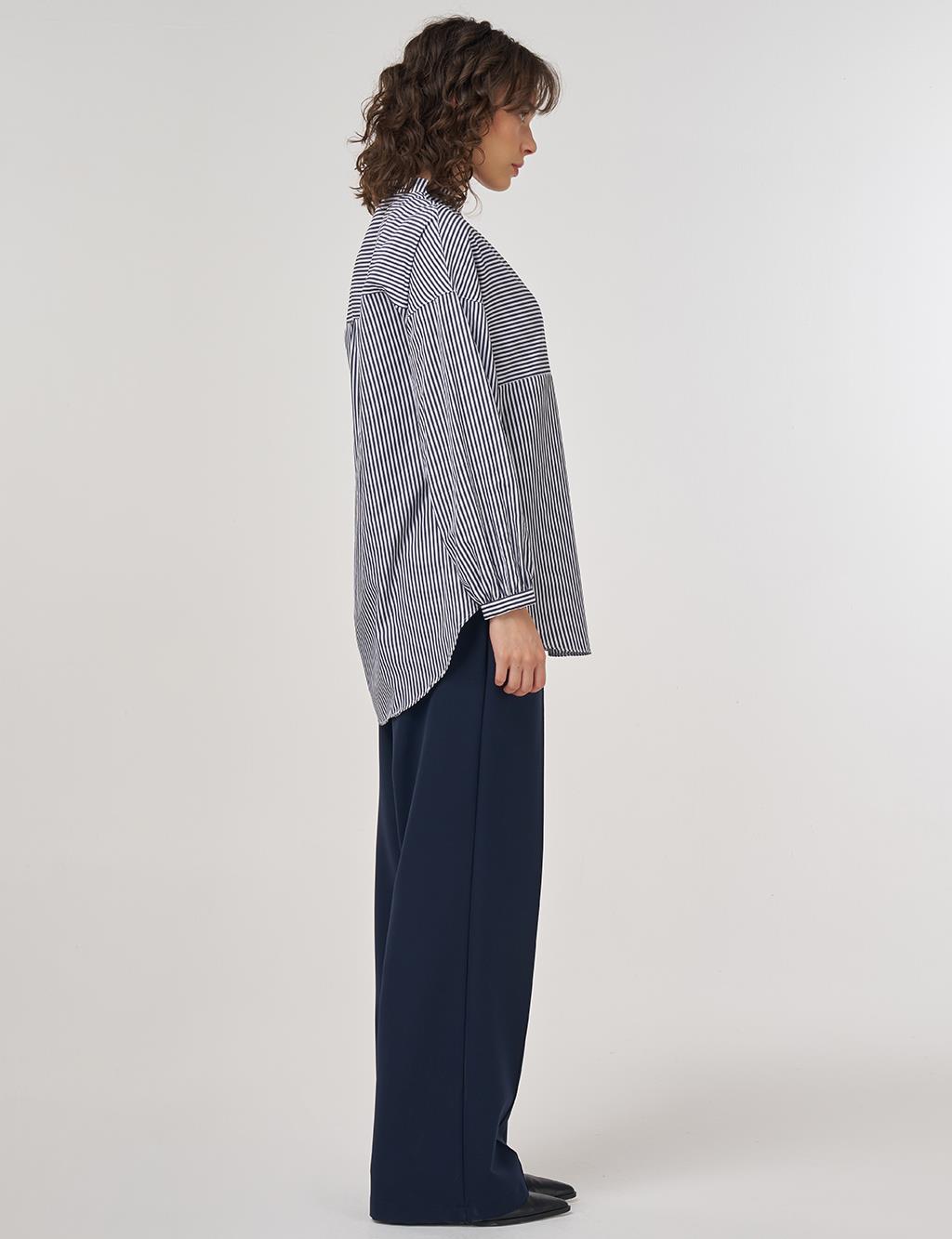 Embroidered Appliqued Beaded Mandarin Collar Tunic in Navy Blue