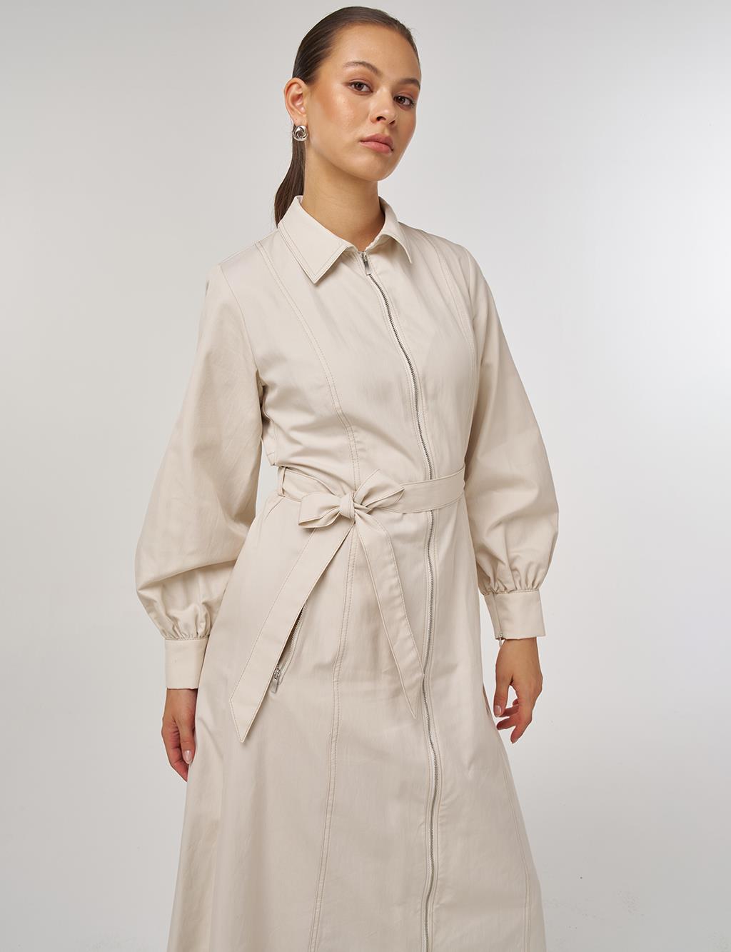 Belted Shirt Dress Cream