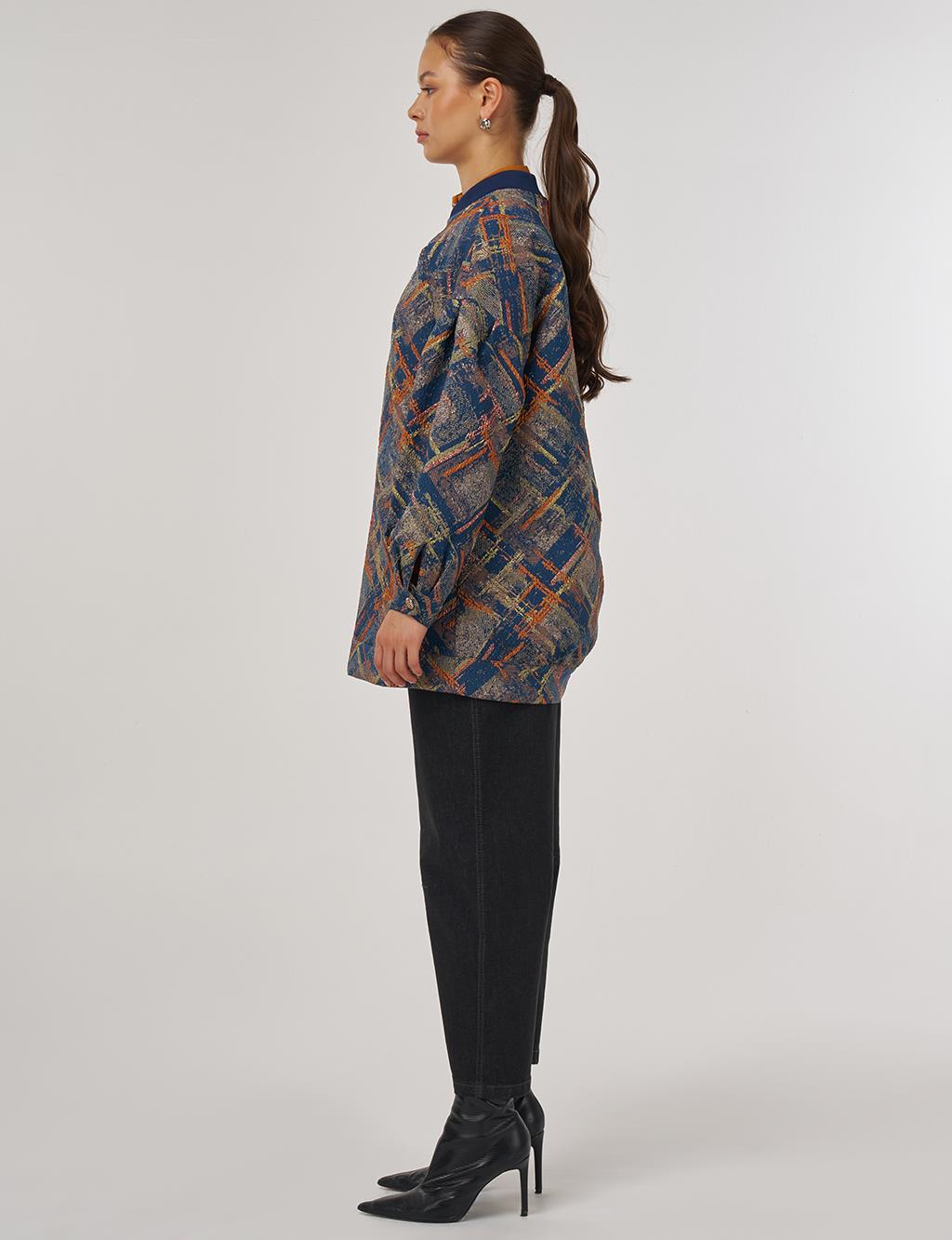 College Collar Abstract Pattern Jacket Pumpkin