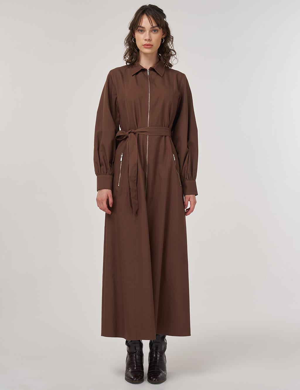 Belted Shirt Dress Cocoa