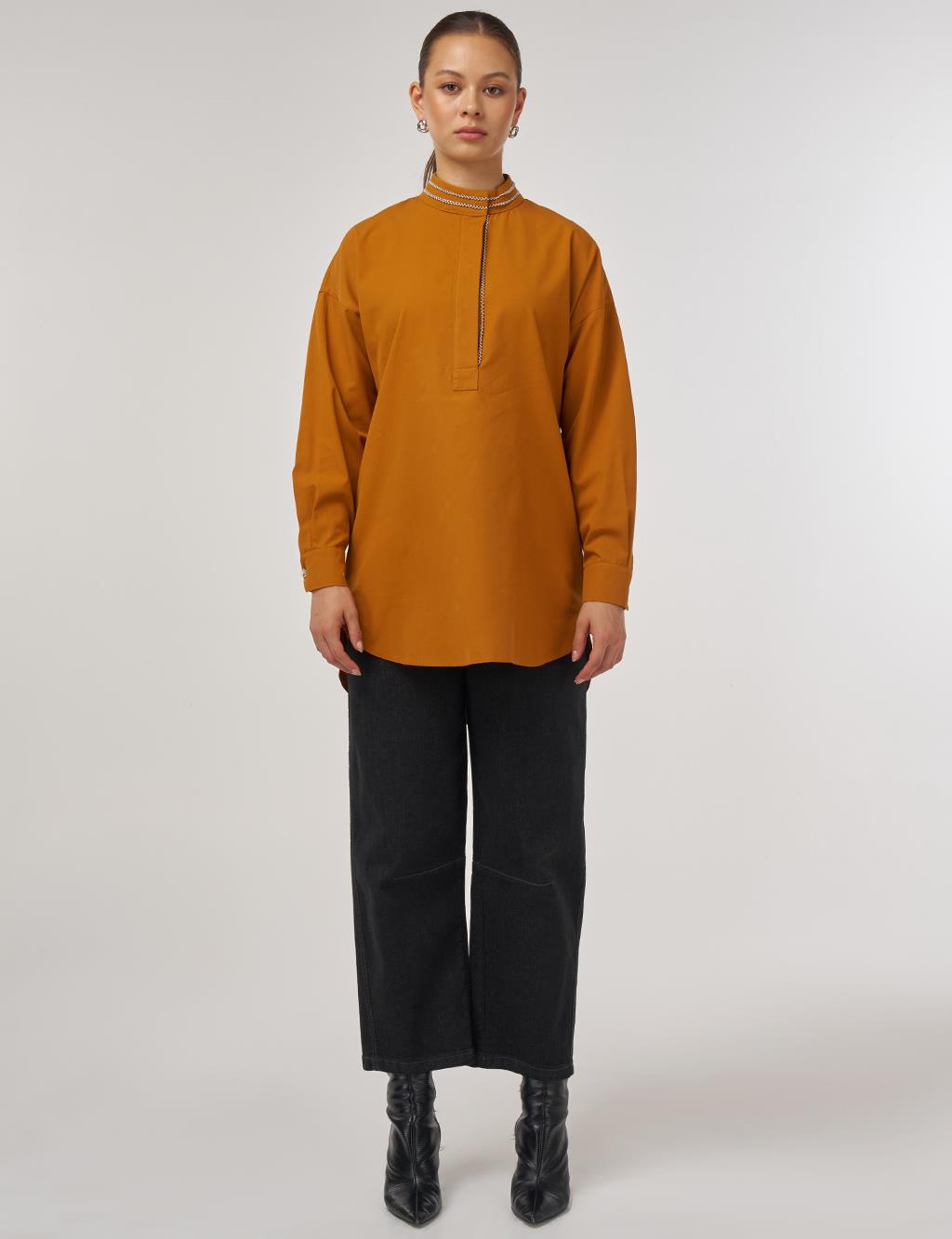 100% Cotton Tunic with Bead Embroidery Pumpkin